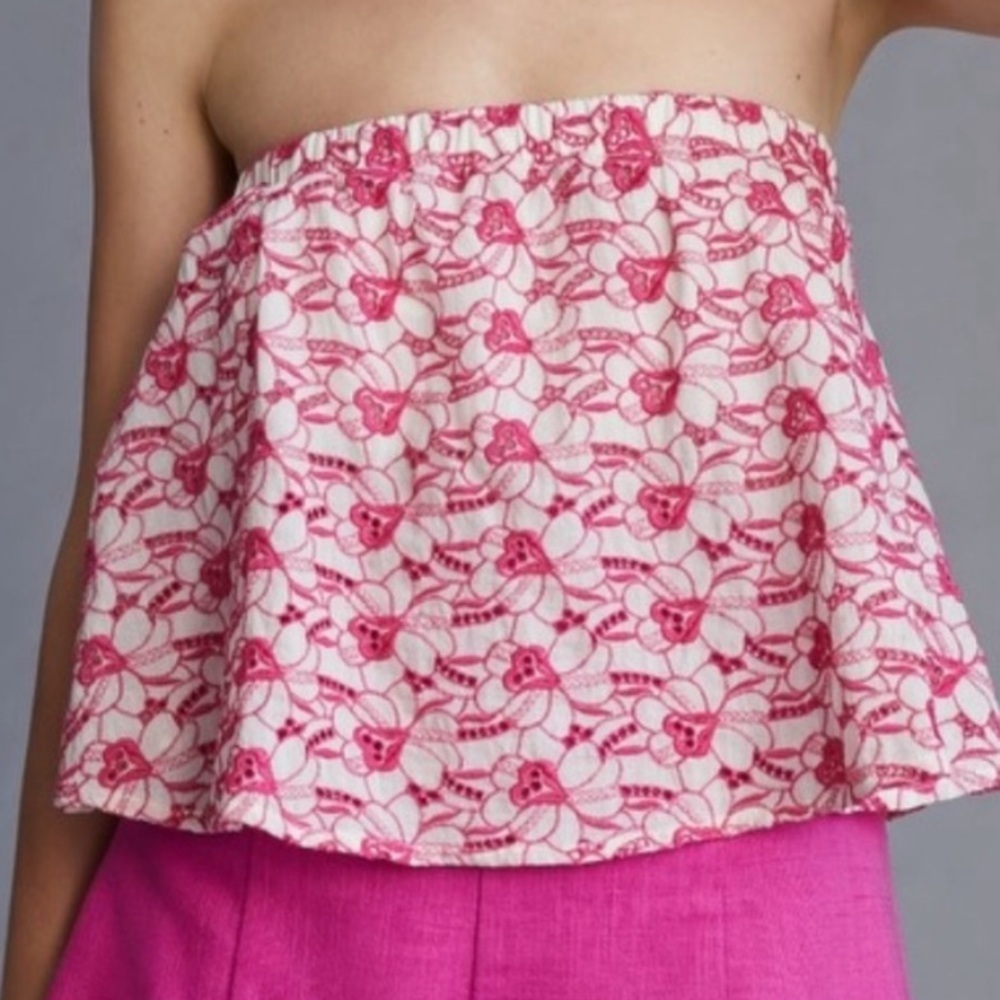 Anthropologie Porridge Pink Floral Embroidered Strapless Crop Top NEW Women’s 1X - Picture 10 of 10